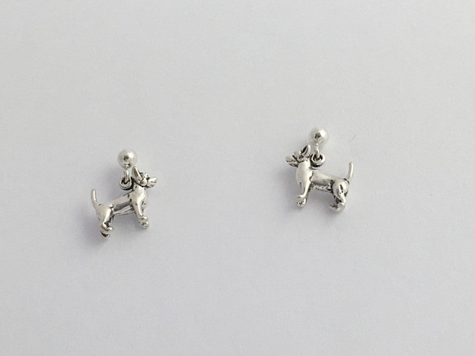Sterling silver 3mm ball stud w/ tiny chihuahua dog dangle Earrings- chihuahuas