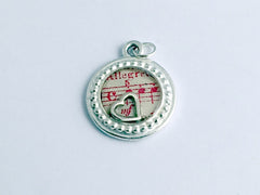 Round Pewter frame Sheet music with sterling silver heart pendant-resin,musician