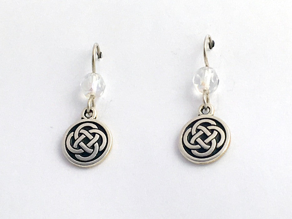 Pewter & Sterling Silver medium Round Celtic Knot dangle Earrings- iridescent