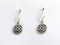 Pewter & Sterling Silver medium Round Celtic Knot dangle Earrings- iridescent