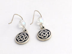 Pewter & Sterling Silver medium Round Celtic Knot dangle Earrings- iridescent