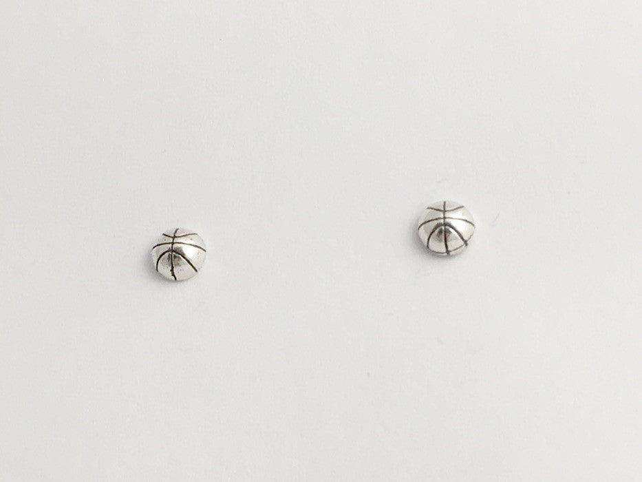 Sterling Silver & Surgical Steel small half round basketball stud earrings-sport