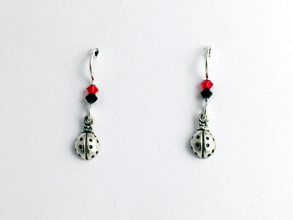 Sterling Silver tiny Ladybug dangle earring- red/black-insect, lady bug, bugs