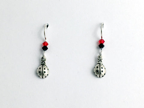 Sterling Silver tiny Ladybug dangle earring- red/black-insect, lady bug, bugs