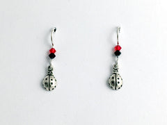 Sterling Silver tiny Ladybug dangle earring- red/black-insect, lady bug, bugs