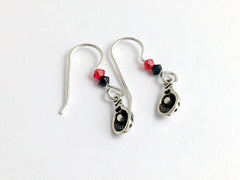Sterling Silver tiny Ladybug dangle earring- red/black-insect, lady bug, bugs