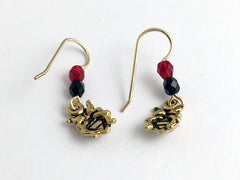 Gold tone Pewter & 14kgf earwire Ladybug earring- ladybugs, insect, black & red