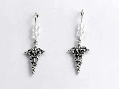 Sterling silver Caduceus dangle  earrings-Doctor- Medicine- Dr., Medical, RN, DR