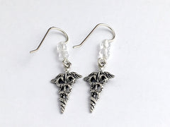 Sterling silver Caduceus dangle  earrings-Doctor- Medicine- Dr., Medical, RN, DR