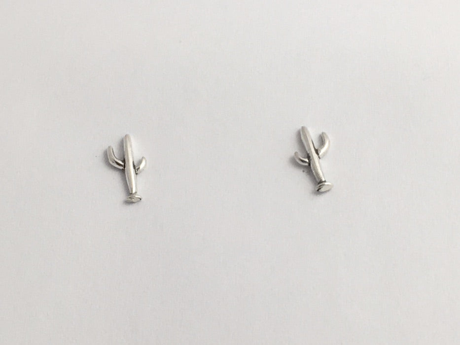 Sterling Silver & Surgical Steel small Saguaro cactus stud earrings-Sonoran desert