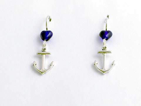 Sterling Silver small Anchor dangle earrings-ocean, marine, Navy, naval, ship