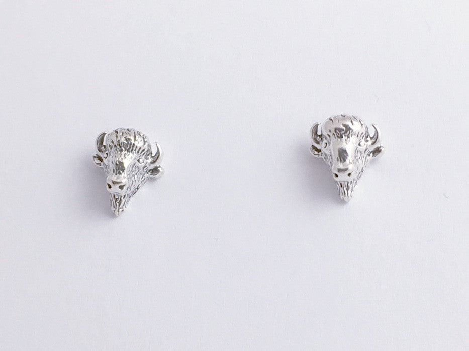 Sterling Silver and Surgical Steel Buffalo Head stud earrings-Buffalos, bison