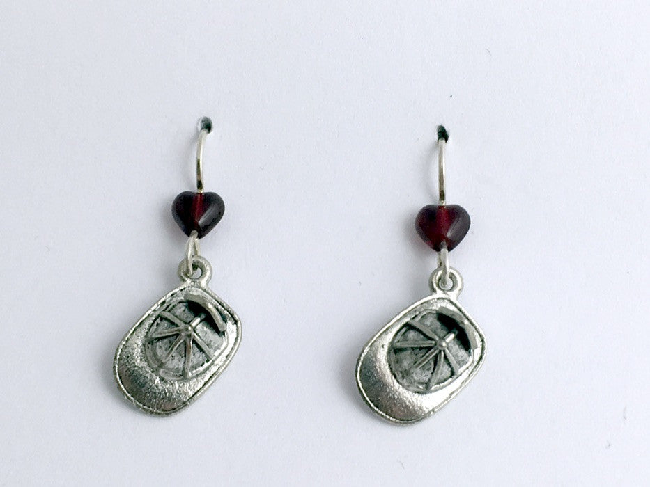 Pewter & Sterling Silver Fire Hat Earrings-Fireman, Fire Man, Firemen, Hats,