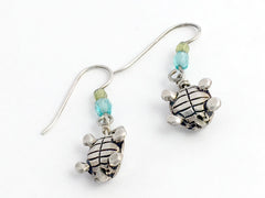 Pewter & Sterling silver medium 3-D turtle earrings-ocean -turtles,reptile,glass