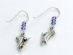 Sterling Silver small figure ice skate dangle earrings-skater- crystal-skates