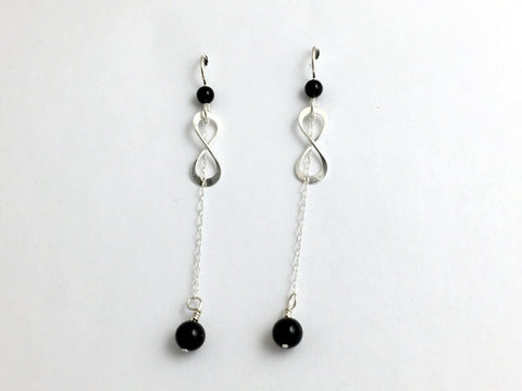 Sterling Silver Infinity with chain and black onyx dangle Earrings- symbol, knot