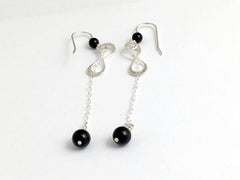 Sterling Silver Infinity with chain and black onyx dangle Earrings- symbol, knot