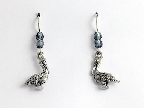Pewter and Sterling silver pelican dangle earrings-bird- ocean- shore, pelicans