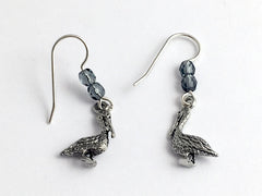 Pewter and Sterling silver pelican dangle earrings-bird- ocean- shore, pelicans