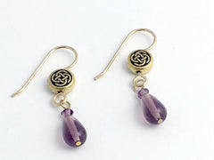 Gold tone Pewter &14k gf Celtic small Round Knot earrings- purple glass,crystal