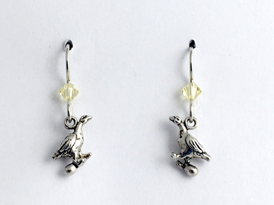 Sterling silver  3-D Egg Laying Goose  dangle earrings- Geese, bird,crystal,eggs