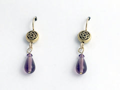 Gold tone Pewter &14k gf Celtic small Round Knot earrings- purple glass,crystal