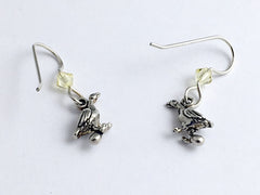 Sterling silver  3-D Egg Laying Goose  dangle earrings- Geese, bird,crystal,eggs