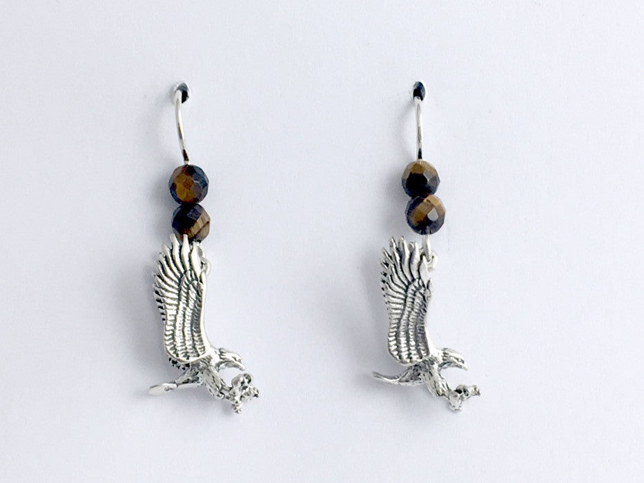 Sterling silver 3-D  Flying Eagle dangle earrings-Eagles,birds of prey,tiger eye