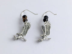 Sterling silver 3-D  Flying Eagle dangle earrings-Eagles,birds of prey,tiger eye