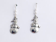 Pewter & Sterling Silver Snowman dangle Earrings- holiday, winter, snow, man