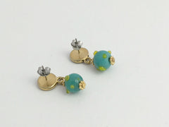 Gold Tone Pewter & surgical steel Spiral Stud with aqua and green glass Earrings