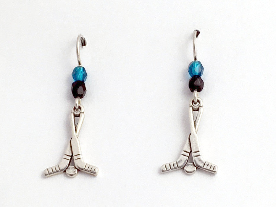 Sterling Silver ice hockey sticks dangle earrings- skates, team colors, stick