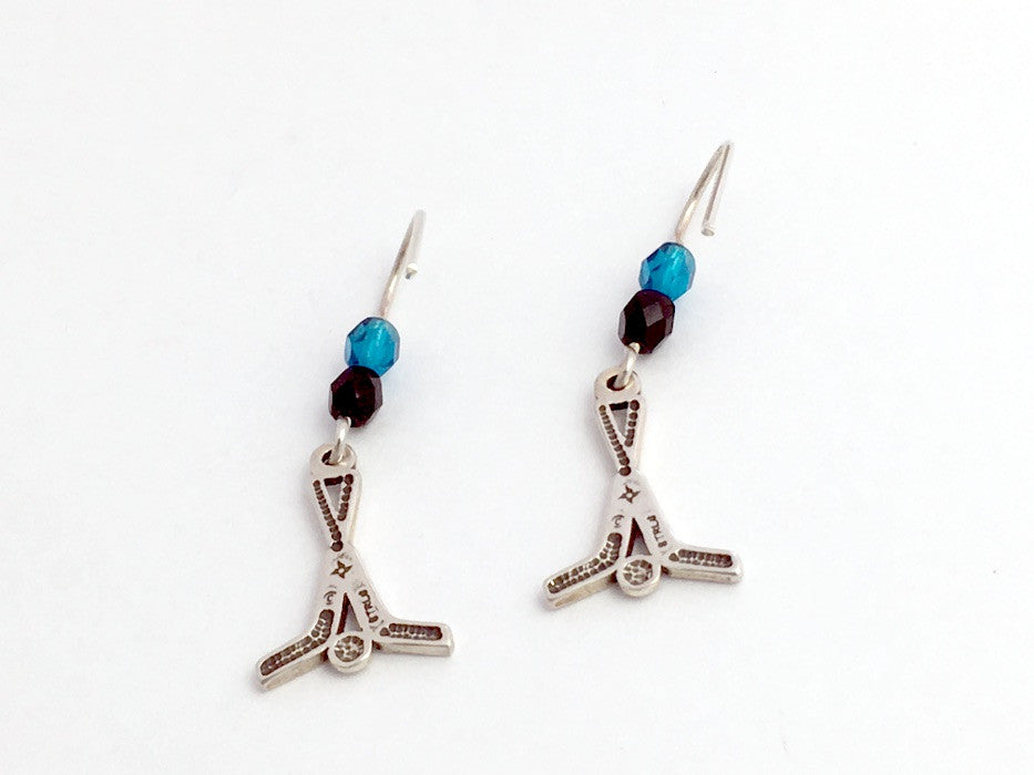 Sterling Silver ice hockey sticks dangle earrings skates team