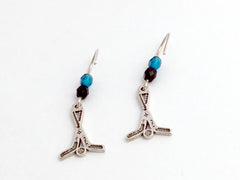 Sterling Silver ice hockey sticks dangle earrings- skates, team colors, stick