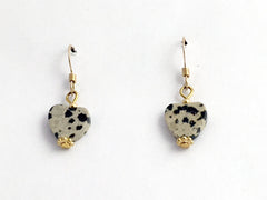 Dalmatian Jasper heart dangle earrings-love,14k gold filled wire, Valentine