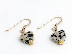 Dalmatian Jasper heart dangle earrings-love,14k gold filled wire, Valentine