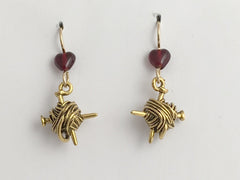 Gold tone Pewter & 14kgf ball of yarn & knitting needles dangle earrings-knit-