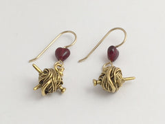 Gold tone Pewter & 14kgf ball of yarn & knitting needles dangle earrings-knit-