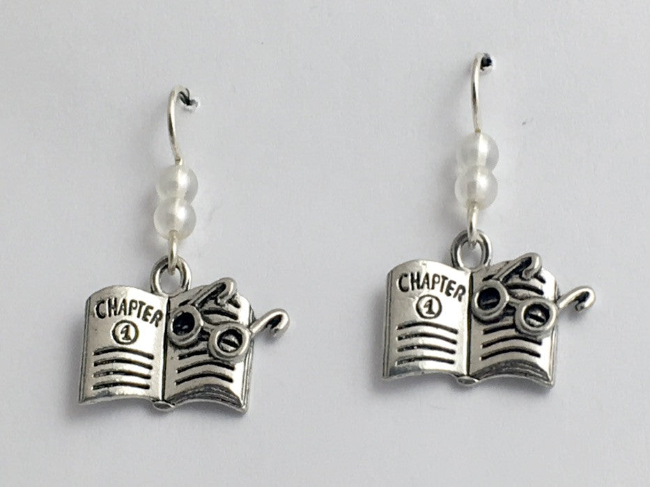Pewter & Sterling Silver Open Book Earrings-Librarian-reader- reading- books