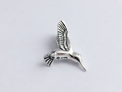 Sterling Silver 3-D Hummingbird  pendant- Humming bird, hidden bail, birds,