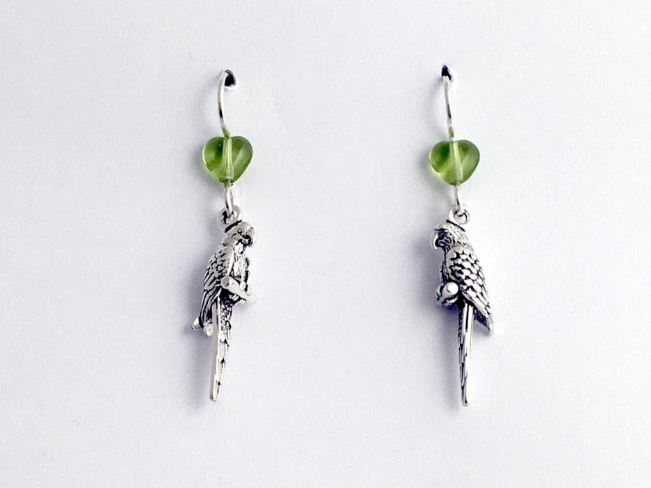 Sterling silver 3-D parrot dangle earrings-full bird- birds, parrots, macaw,