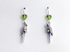 Sterling silver 3-D parrot dangle earrings-full bird- birds, parrots, macaw,