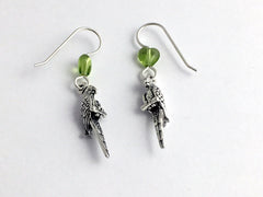 Sterling silver 3-D parrot dangle earrings-full bird- birds, parrots, macaw,