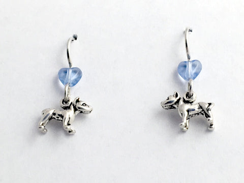 Sterling silver tiny American Pit Bull Terrier dangle Earrings- dog, canine,dogs
