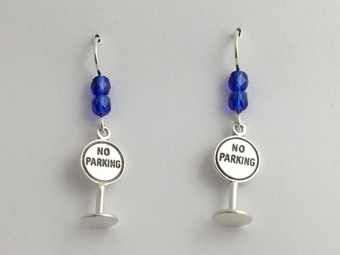 Sterling silver No Parking sign dangle  Earrings-meter maid, Law enforcement,