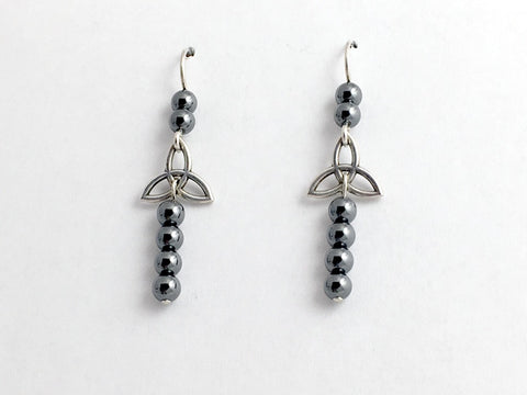 Sterling silver Celtic Trinity knot dangle earrings-hematite,Triquetra, knots