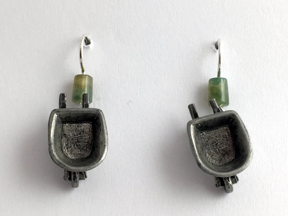 Pewter & Sterling Silver wheelbarrow dangle earrings-garden,DIY, tools,gardener