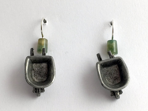 Pewter & Sterling Silver wheelbarrow dangle earrings-garden,DIY, tools,gardener