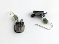 Pewter & Sterling Silver wheelbarrow dangle earrings-garden,DIY, tools,gardener