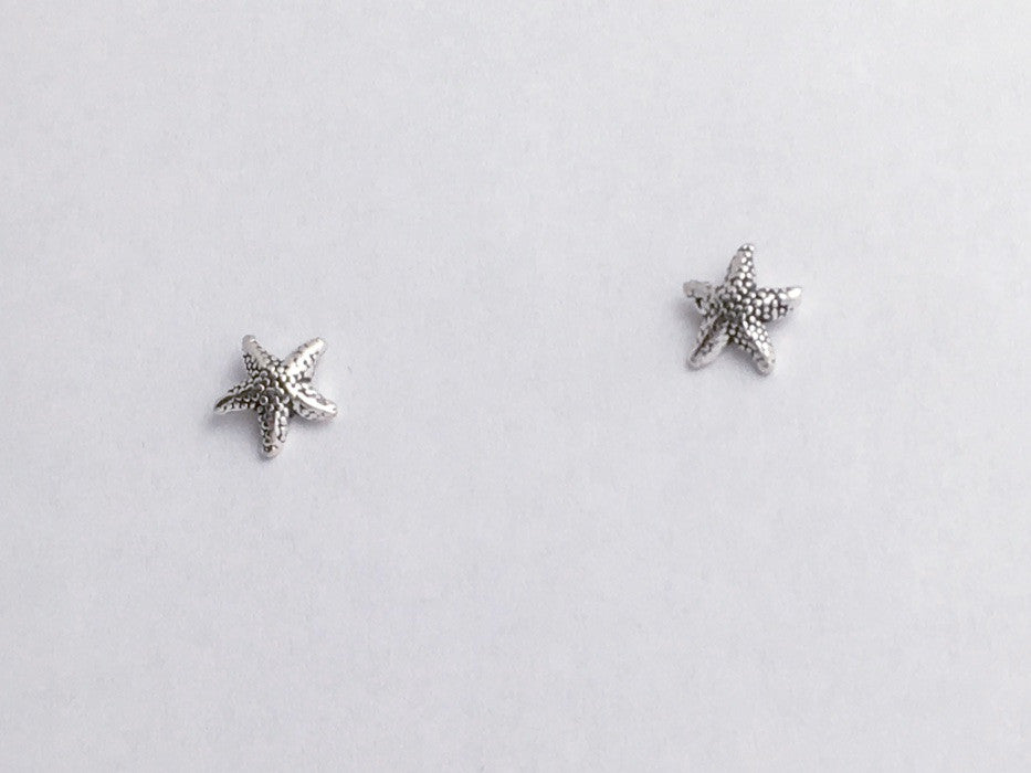 Sterling Silver and Surgical Steel small starfish stud earrings-star fish, ocean